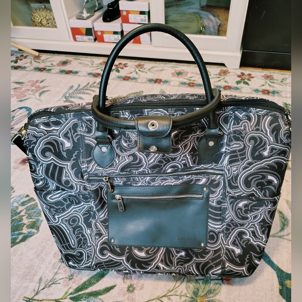 Dalia Black Patterned Tote Bag with Leather Trim